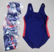 50 x Gymphlex Swimming Costumes - Made In UK - New, Mostly Sealed - Colour: Mostly Navy & Red -
