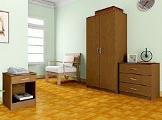 1 x "Panama" Bedroom Furniture Set - Colour: Walnut - Set Includes: 2-Door Wardrobe, 3-Drawer