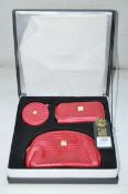 1 x "AB Collezioni" Italian Genuine Leather-Bound Luxury 3-Peice Travelling Vanity Set In Red (