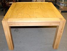 1 x Bently Designs "Lyon" Square Burr Solid Oak Table - Dimensions: 110 x 110cm – Prebuilt, In