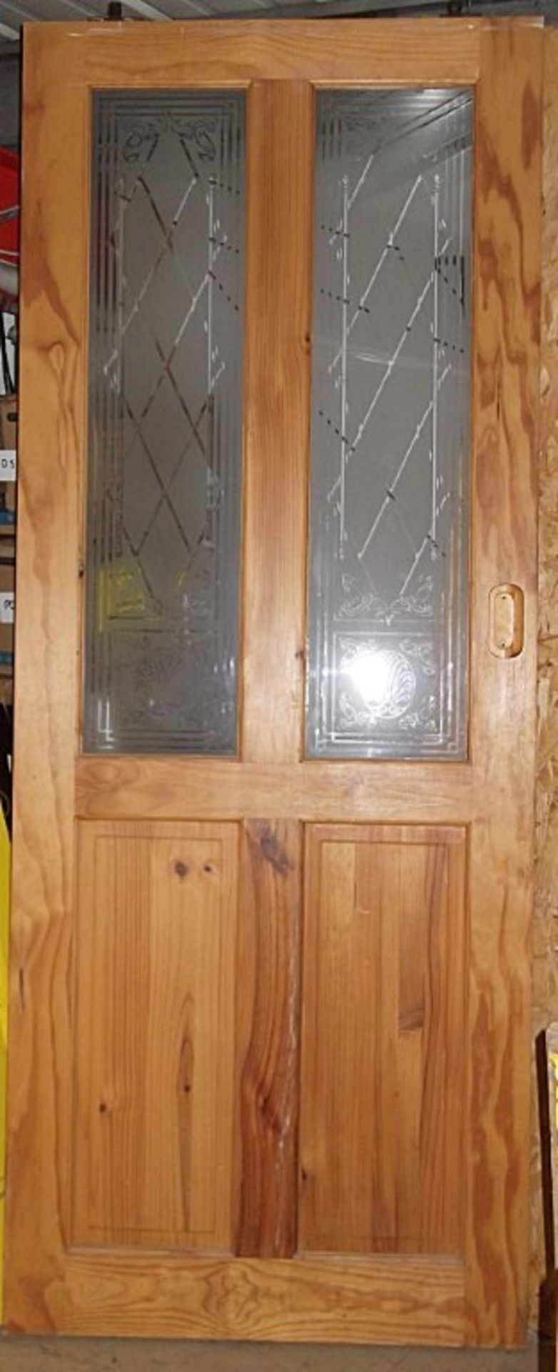 1 x Pine 4-Panel Door Featuring 2 Frosted Glass Panels - Pre-owned In Good Condition - Dimensions: