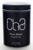12 x Tins of CHA Organic Tea - PURE BLACK - 100% Natural and Organic - Includes 12 Tins of 25