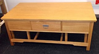 1 x Bentley 'Burr' Oak 1-Drawer Coffee Table, with 2 x Pull-out Lamp Tables - Ex Display Stock –