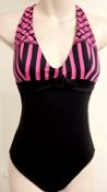 1 x Rasurel - Black/Pink patterned - Borneo Swimsuit - R20434 - Size 2C - UK 32 - Fr 85 - EU/Int