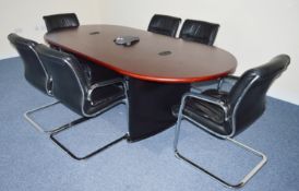 1 x Office Boardroom Meeting Table With Six Chairs - Stunning Modern Mahogany Finish Boardroom Table