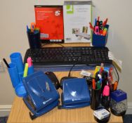 1 x Assorted Collection of Stationary - Includes Keyboard, Mouse, Hole Punches , Pens, Pen