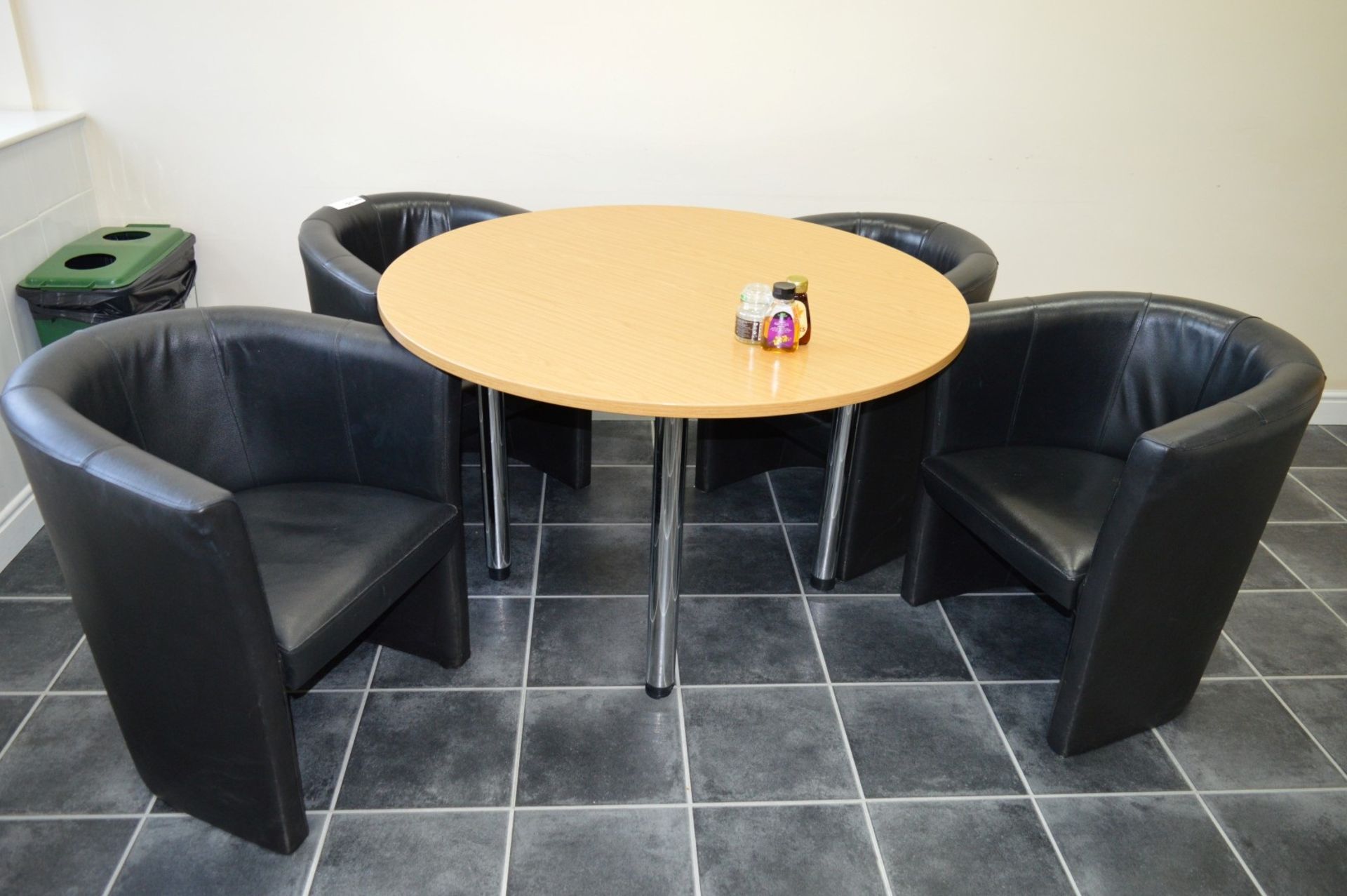 1 x Canteen Table With Four Faux Leather Tub Chairs - Table Size H74 x W120 cms - Ideal For Staff