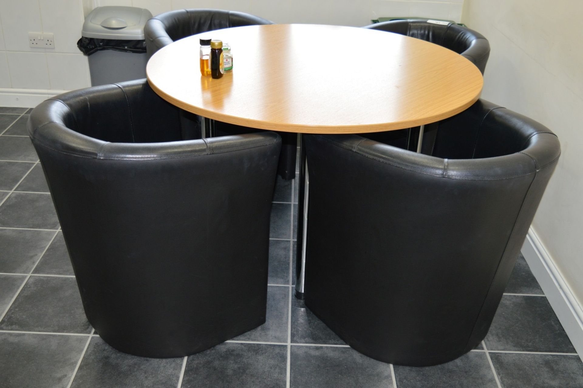 1 x Canteen Table With Four Faux Leather Tub Chairs - Table Size H74 x W120 cms - Ideal For Staff - Image 7 of 7
