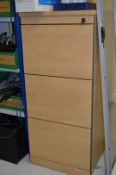 2 x Three Drawer Office Filing Cabinets - Modern Beech Finish - Includes Keys - H99 x W48 x D62