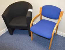 2 x Office Chairs Including Grey Fabric Tub Chair and Smart Curved Wood Reception Chairs With