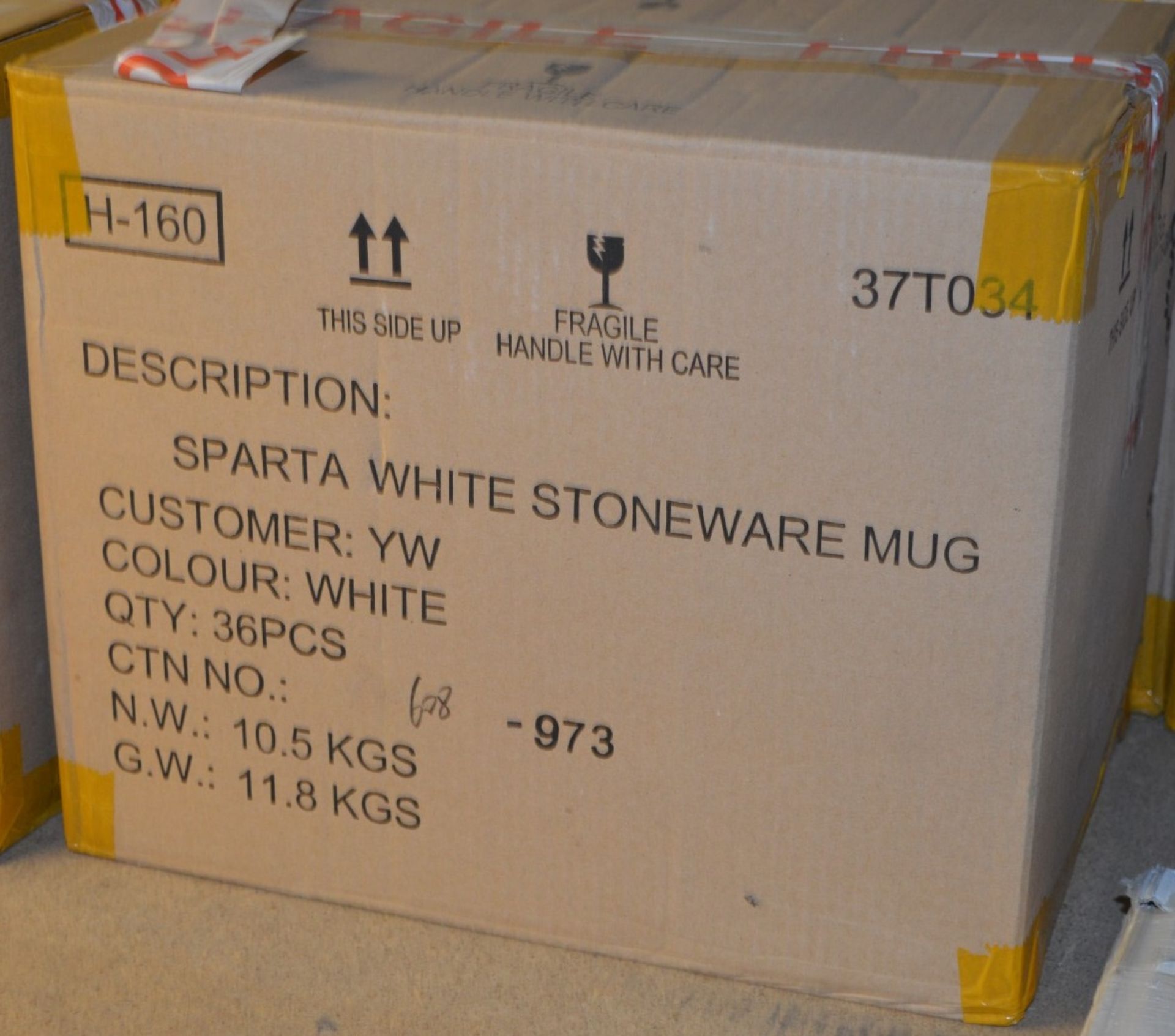 36 x Sparta White Stoneware Coffee Mugs - Branded - New Stock - Full Box of 36 - CL300 - Ref - Image 2 of 3