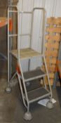 1 x Set of Mobile 3 Tread Step Ladders With Double Hand Rail - Height 144cm / Height Top Step 78cm /