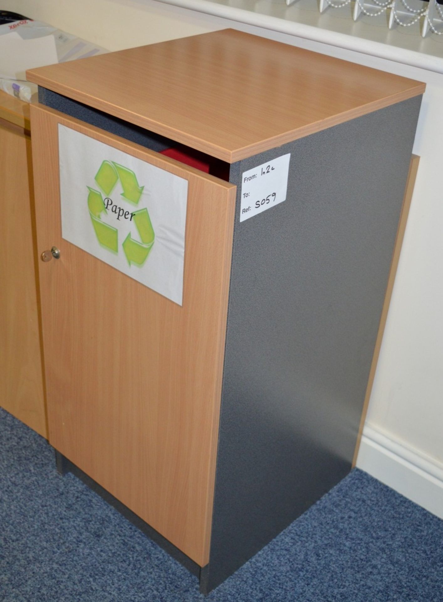 1 x Office Waste Cabinet - Moden Grey and Beech Finish - Ideal For Containing Waste Paper - Includes - Image 2 of 2