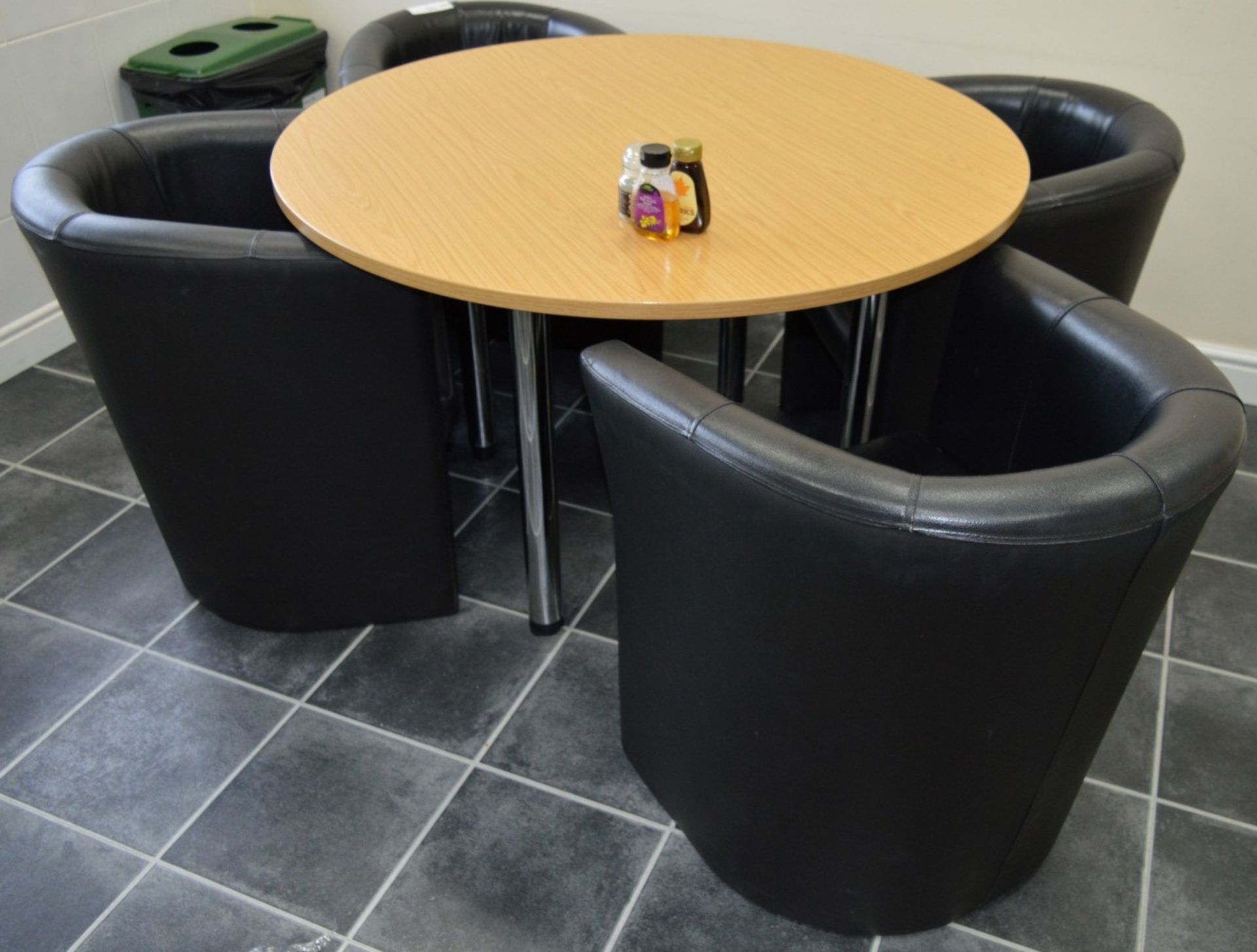 1 x Canteen Table With Four Faux Leather Tub Chairs - Table Size H74 x W120 cms - Ideal For Staff - Image 3 of 7