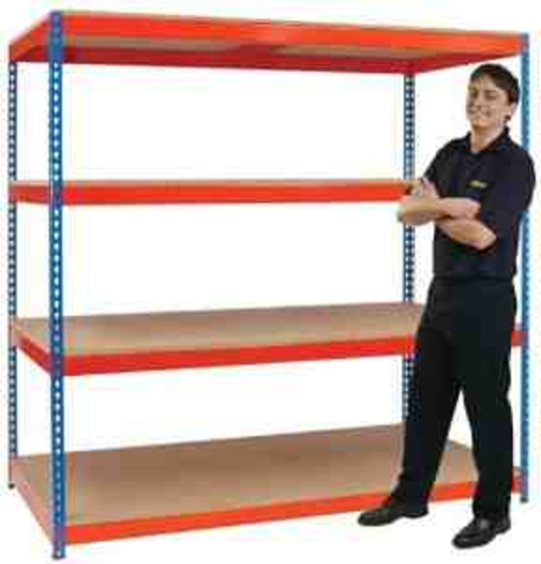 3 x Bays of Heavy Duty Rivet Storage Racking - Blue & Orange - Excellent Business Shelving