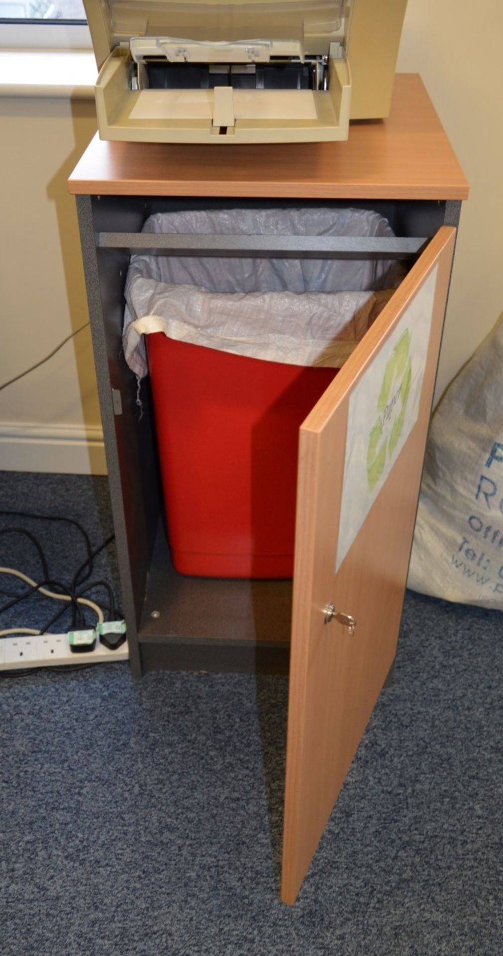 1 x Office Waste Cabinet - Moden Grey and Beech Finish - Ideal For Containing Waste Paper - Includes - Image 3 of 3