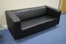 1 x Contemporary Black Leather Sofa - Comfortable Modern Sofa With Chrome Feet - H66 x W160 x D85