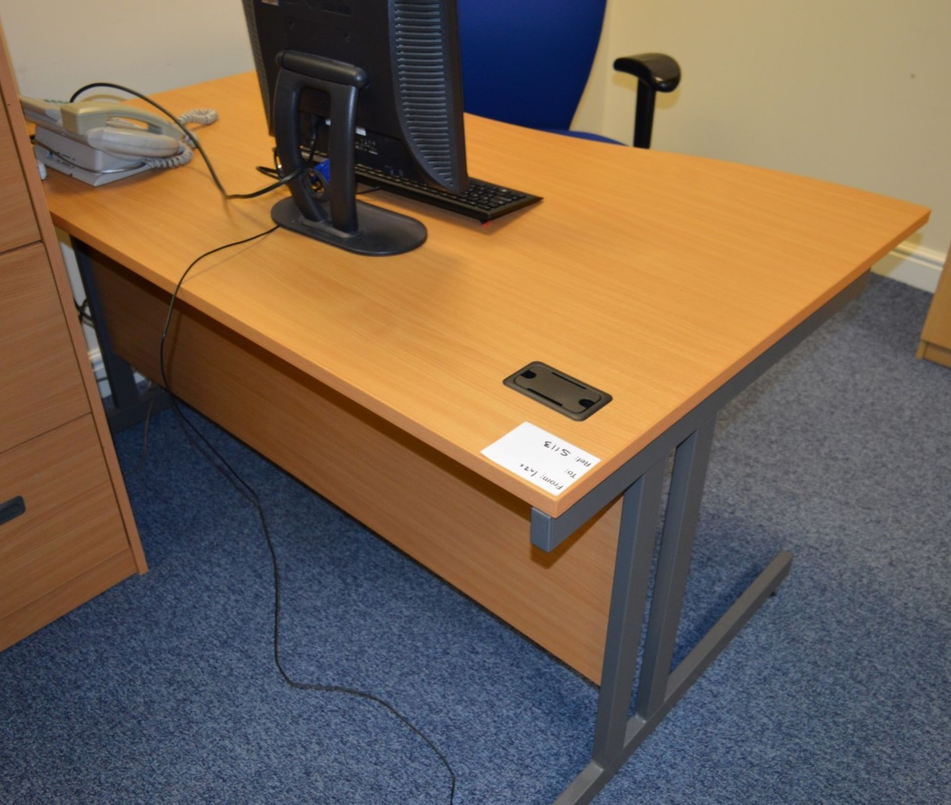 1 x Office Desk With Beech Top, Grey Coated Steel Frame and Blue Office Swivel Chair - H72 x W140 - Image 4 of 4