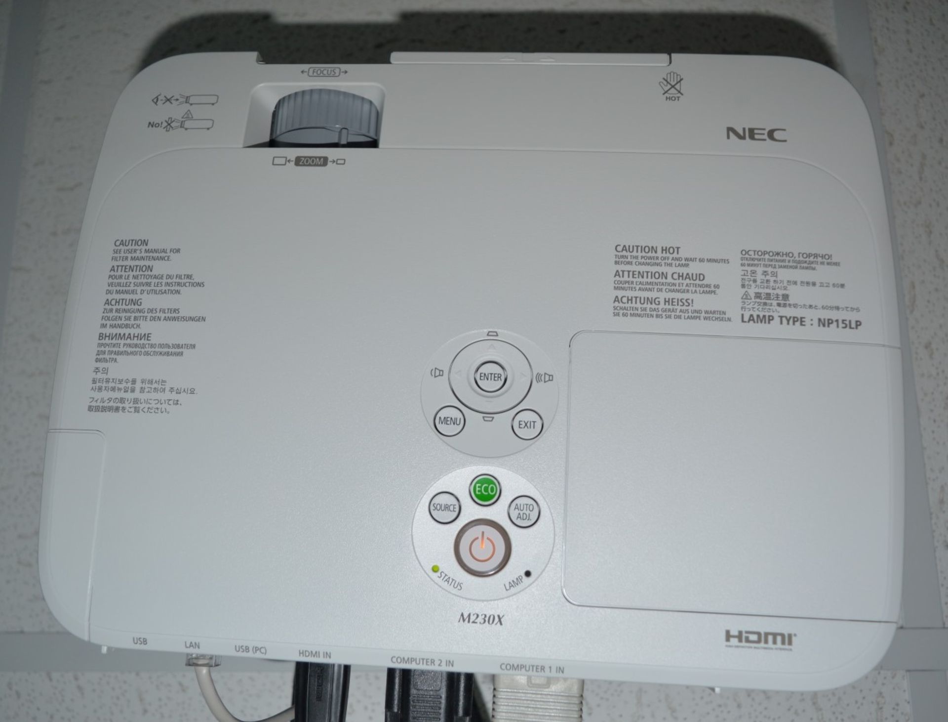 1 x NEC NP-M239X Projector With Ceiling Bracket and Remote Control - 2300 Lumens, HDMI, Full HD - Image 3 of 4