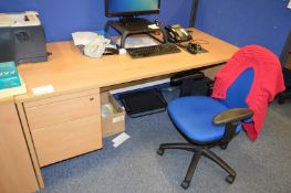 1 x Offie Desk With Integral Drawers and Swivel Chair - Beech Finish - Key Not Included - H73 x W180