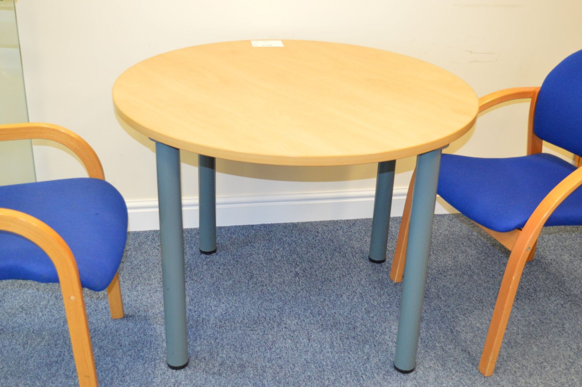 1 x Meeting Taable With Beech Finish and Two Curved Wood Meeting Chairs - H73 x W100 x D100 cms - - Image 3 of 4