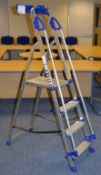 1 x Set of Blue Seal Aluminium 4 Tread Step Ladders With Large Standing Platfrom, Twin Safety Hand