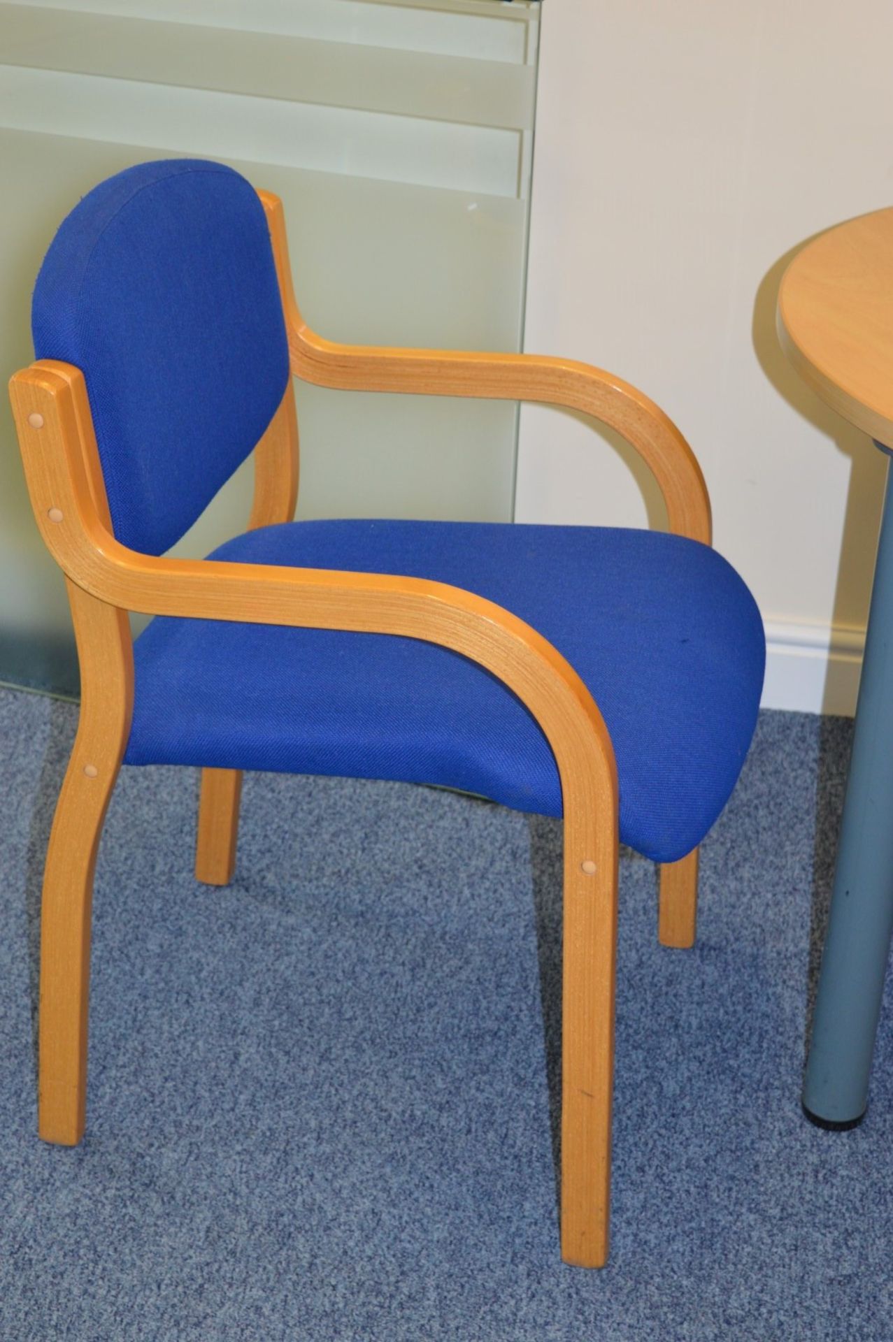 1 x Meeting Taable With Beech Finish and Two Curved Wood Meeting Chairs - H73 x W100 x D100 cms - - Image 2 of 4