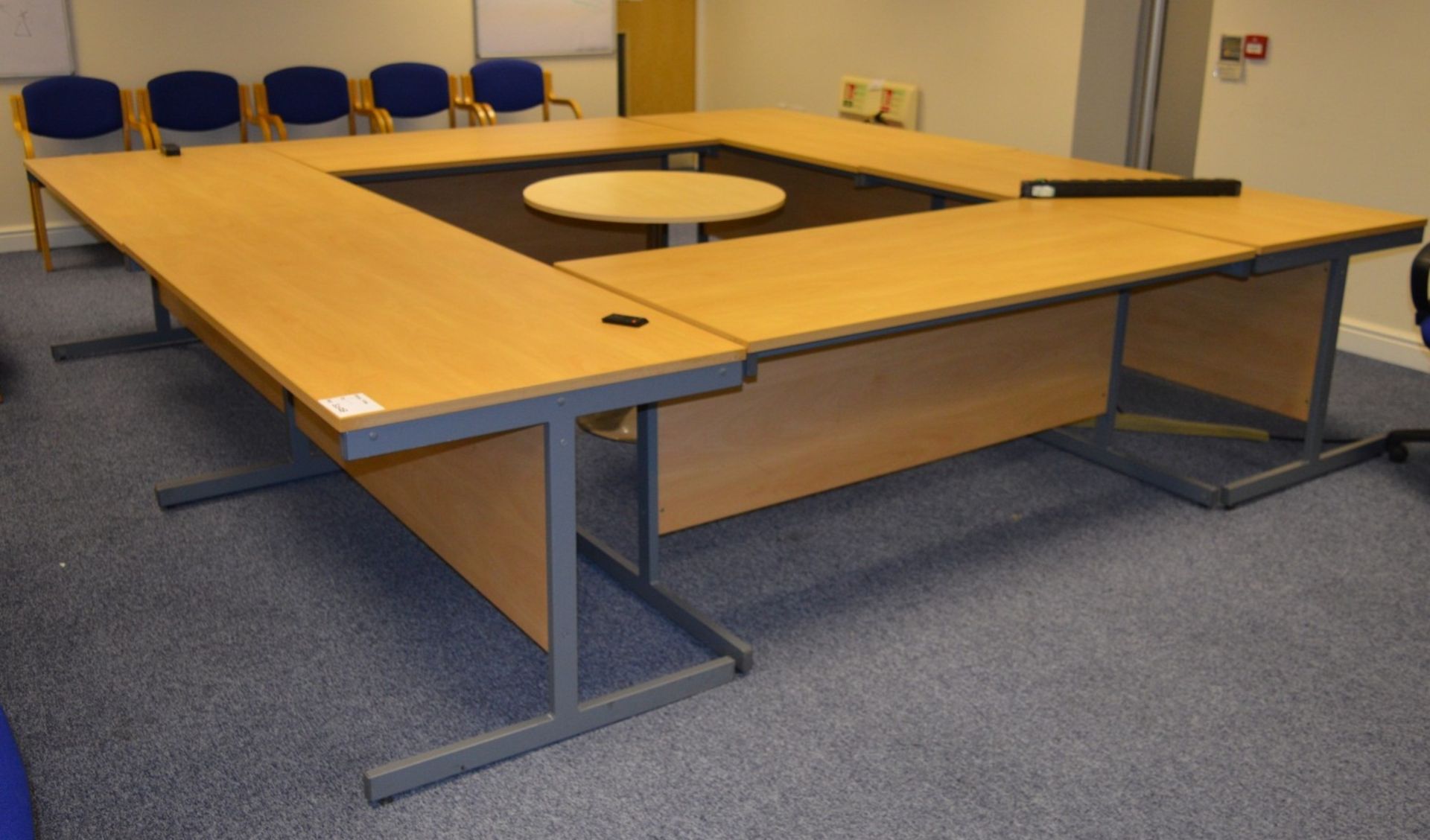 6 x Large Office Desks Plus Small Circular Meeting Table - H73 x W160 x D80 cms - Premium Quality