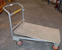 1 x Flatbed Trolley - Bed Size 120 x 68cm - Galvanised Steel Construction With Heavy Duty Wheels -
