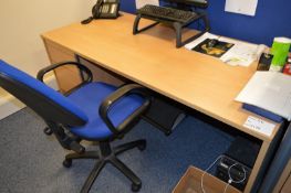 1 x Offie Desk With Integral Drawers and Swivel Chair - Beech Finish - Key Not Included - H73 x W180