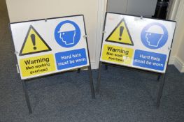2 x Work Warning Signs - Metal Fold Up Signs - Ref 405 - CL300 - Location: Swindon, Wiltshire, SN2