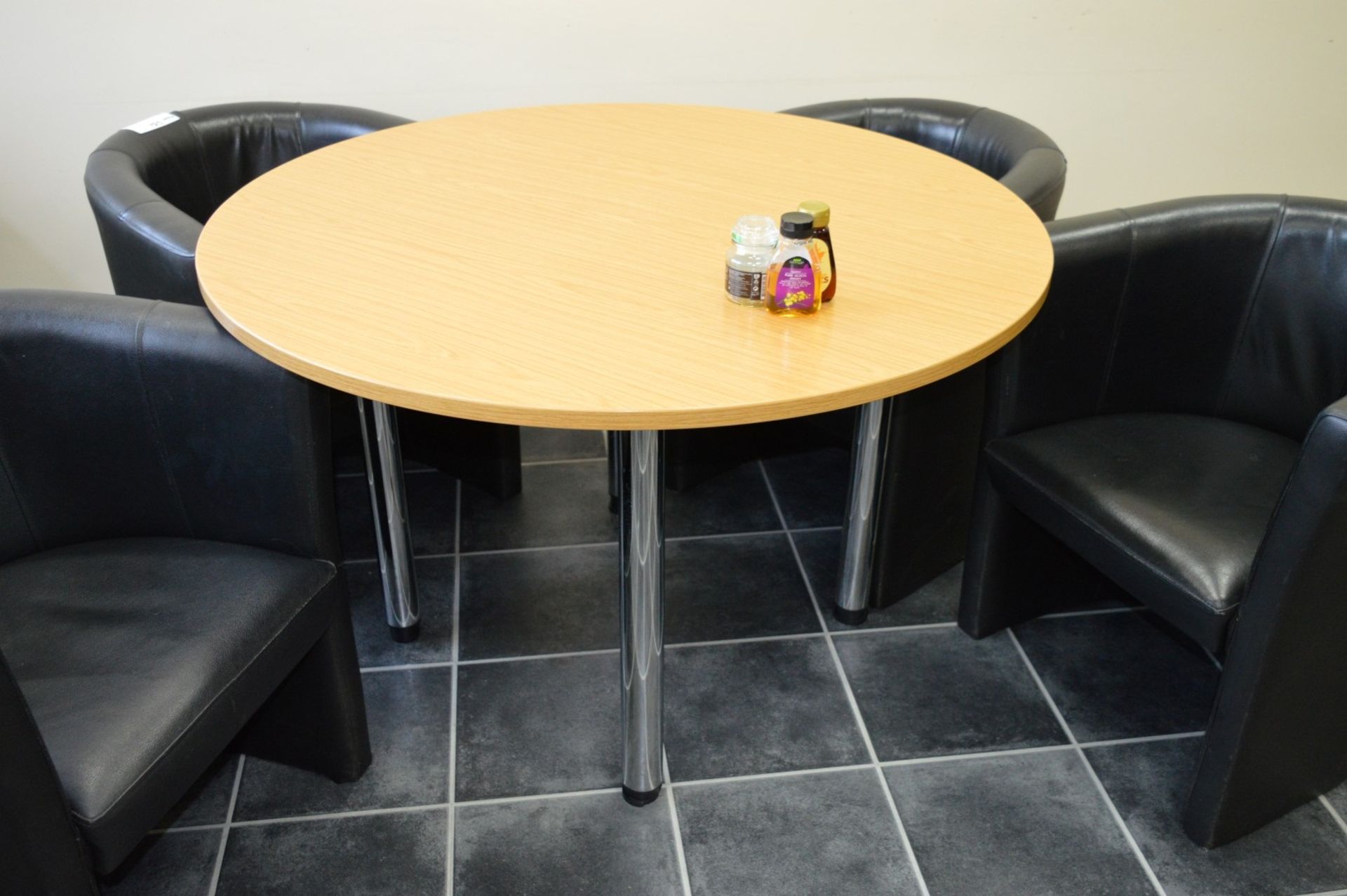 1 x Canteen Table With Four Faux Leather Tub Chairs - Table Size H74 x W120 cms - Ideal For Staff - Image 2 of 7