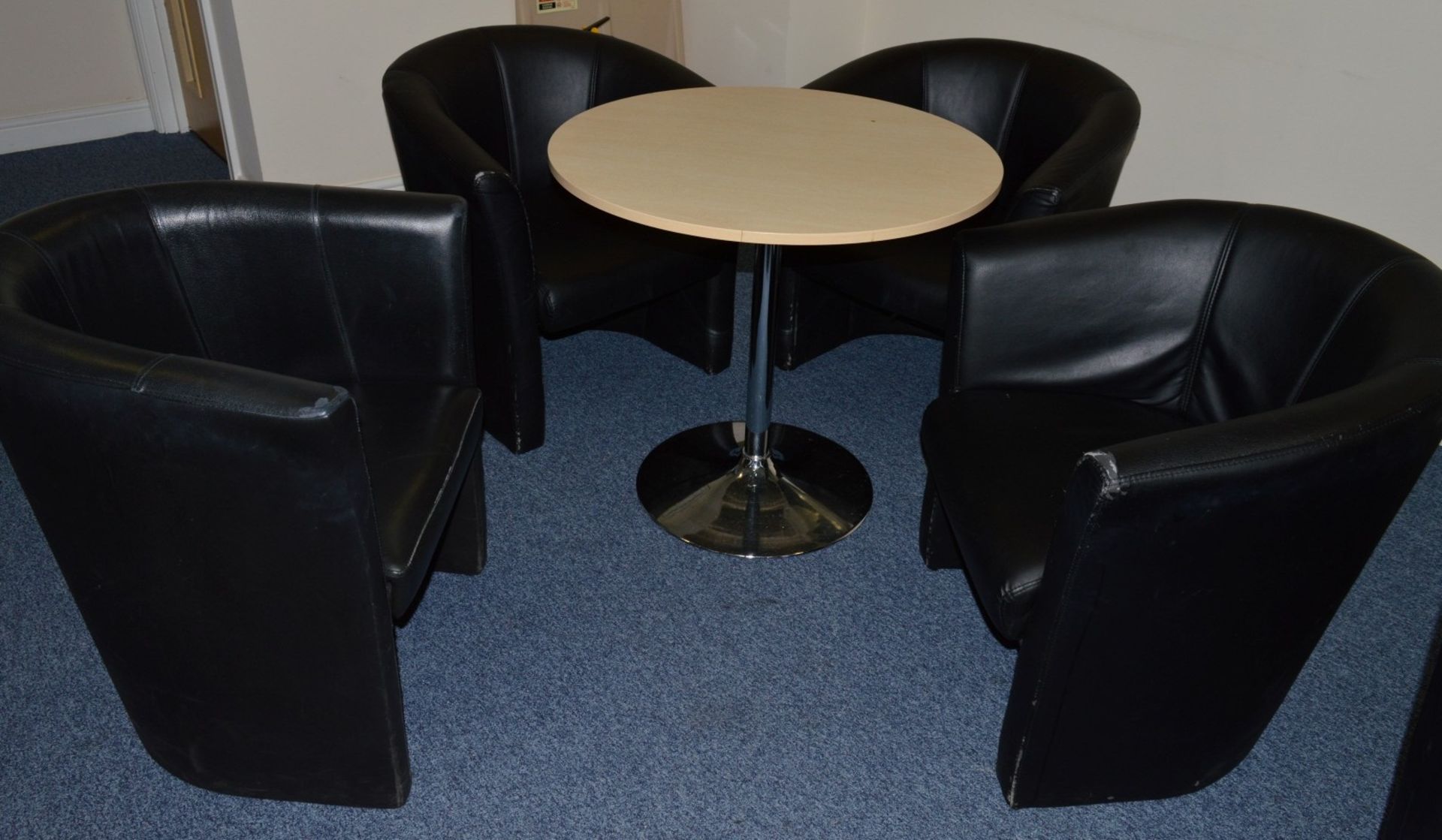 1 x Canteen Table With Four Faux Leather Tub Chairs - Table Size H74 x W80 cms - Ideal For Staff