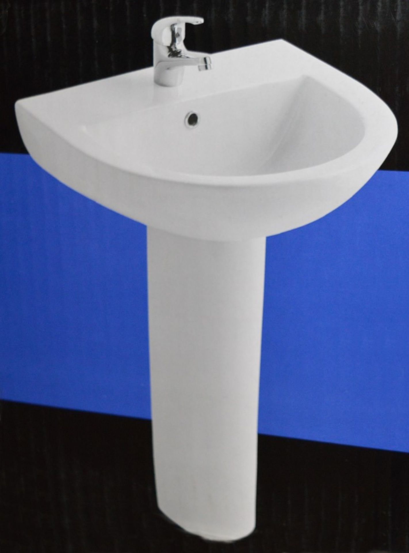 1 x Delux Xpress 1 Tap Hole 550mm Bathroom Sink Basin with Pedestal - Brand New and Boxed - Ultra - Image 2 of 4