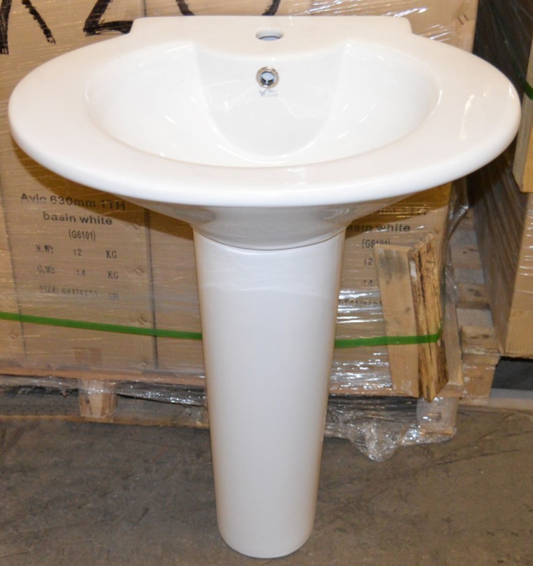 10 x Vogue Bathrooms AVLO Single Tap Hole Sink Basin With Pedestal - 630mm Width - Brand New Boxed