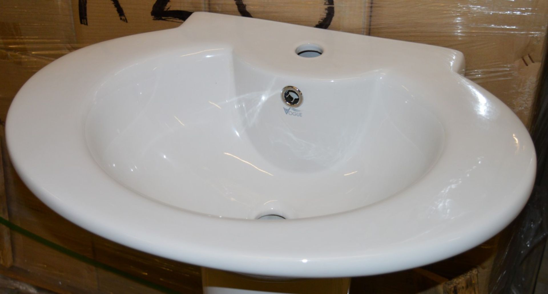 10 x Vogue Bathrooms AVLO Single Tap Hole Sink Basin With Pedestal - 630mm Width - Brand New Boxed - Image 2 of 2