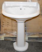 10 x Vogue Bathrooms BELTON Single Tap Hole SINK BASINS With Pedestals - 580mm Width - Brand New