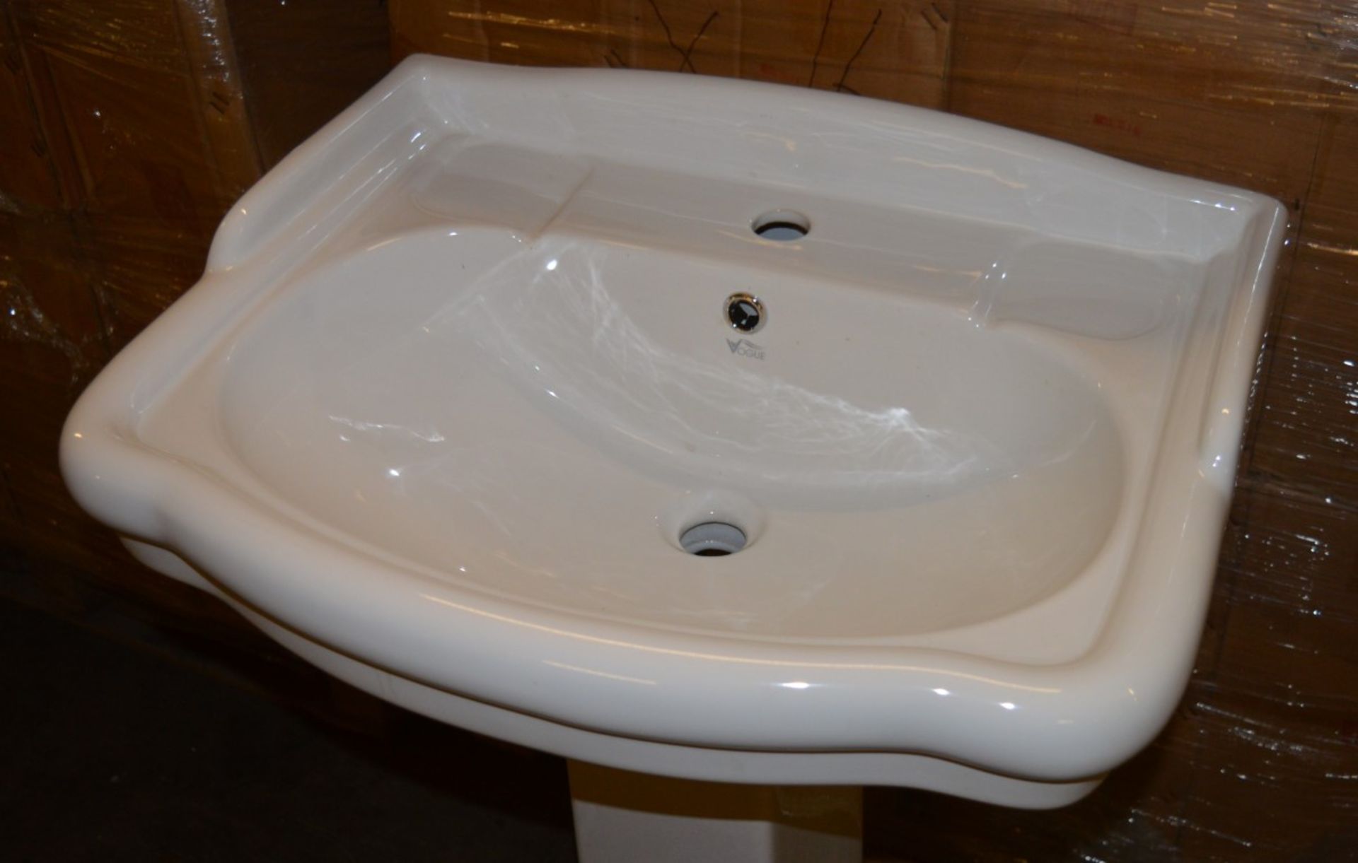 1 x Vogue Bathrooms ARTESIAN Two Tap Hole SINK BASIN With Pedestal - 600mm Width - Product Code - Image 2 of 2