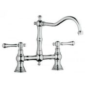 1 x Grohe "Bridgeford" Twin Bridge KITCHEN Sink Mixer With Swivel Spout - Deck Mounted - Chrome