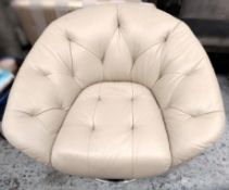 1 x Leather Button-Back Fawn Swivel Chair - 90 x H80 x D90cm CL050 - Ref: JMH020 - Location: