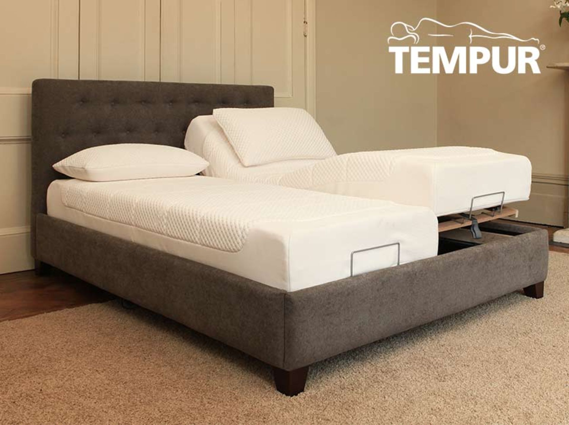 1 x TEMPUR® Foxton Adjustable Massage Bedstead - Colour: Mink - Ref: 3630120 - CL087 - Kingsize: