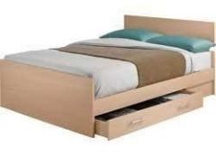 1 x VANCOUVER Reclaimed Oak 5ft King Size Bed With Large Storage Drawers - Maple Finish - CL112 -