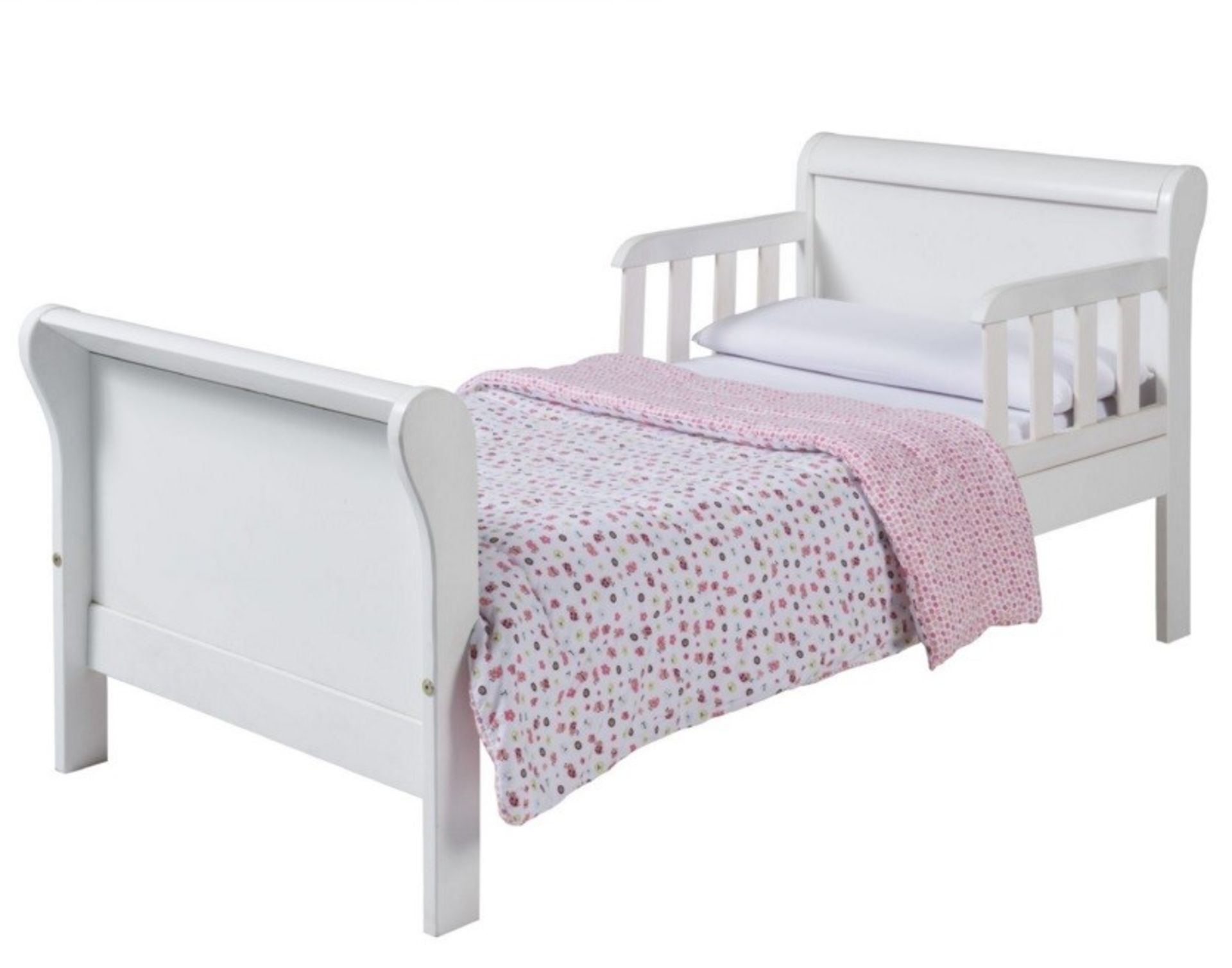 1 x Daisy Sleigh Bed Frame in White - Solid Wood - Features Siderails - Bedroom Nursery - Ideal