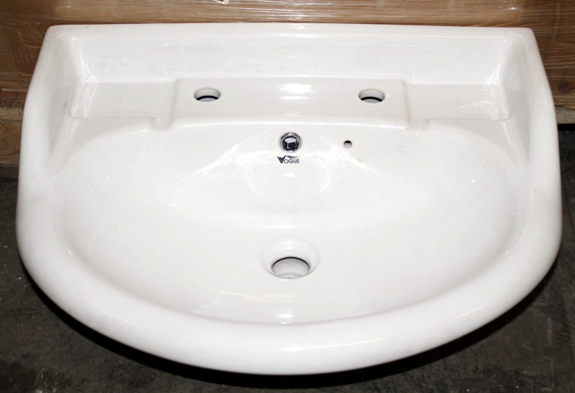1 x Vogue Bathrooms HEYWOOD Two Tap Hole SINK BASIN With Pedestal - 580mm Width - Brand New Boxed - Image 2 of 3