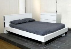 Tenzo Scala Designer 4ft6” Double Bed With Storage Headboard - White Gloss & Chrome - Brand New &