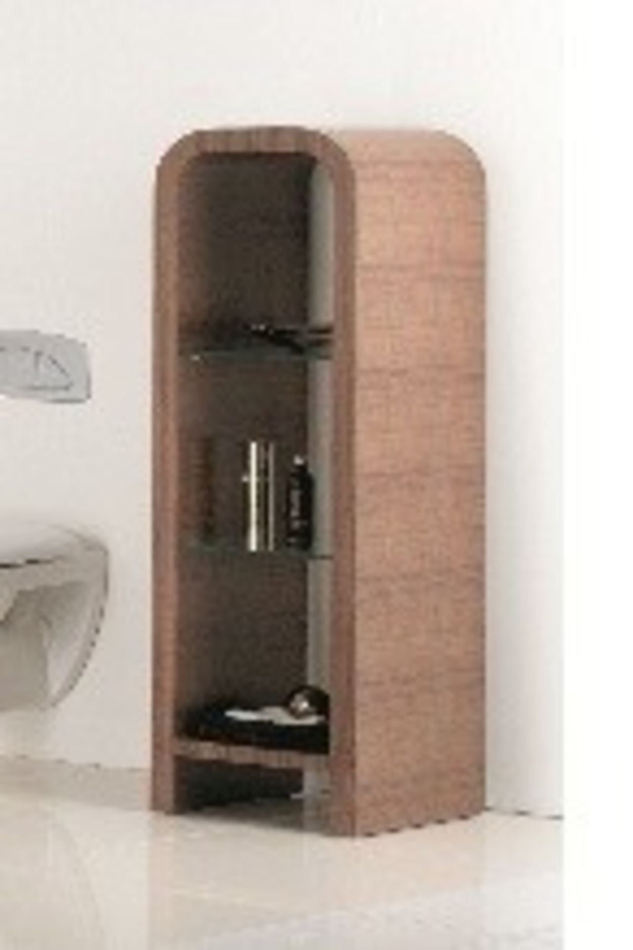 1 x Vogue ARC Series 1 Bathroom GLASS SHELF UNIT - 1400mm Height - NATURAL WALNUT FINISH - - Image 2 of 2