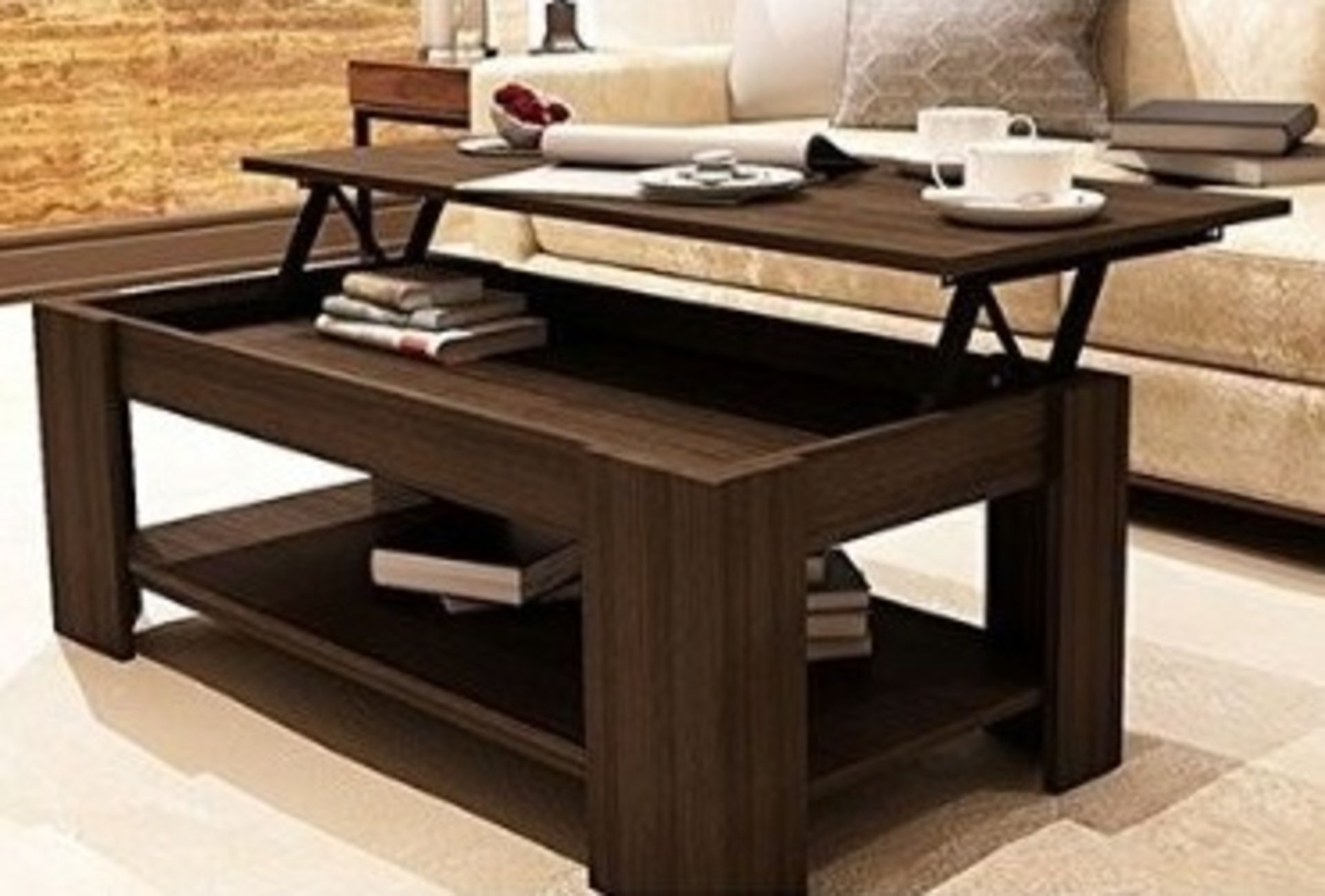 1 x "Caspian" Lift Up Top Coffee Table with Storage - Colour: ESPRESS0 - Sleek Modern Design - - Image 2 of 2