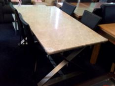 1 x Marble Table On Metal Frame & 4 Chairs - Ex Display Stock – Dimensions: W160 x D90 x H76cm -