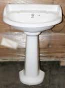 1 x Vogue Bathrooms HEYWOOD Two Tap Hole SINK BASIN With Pedestal - 580mm Width - Brand New Boxed