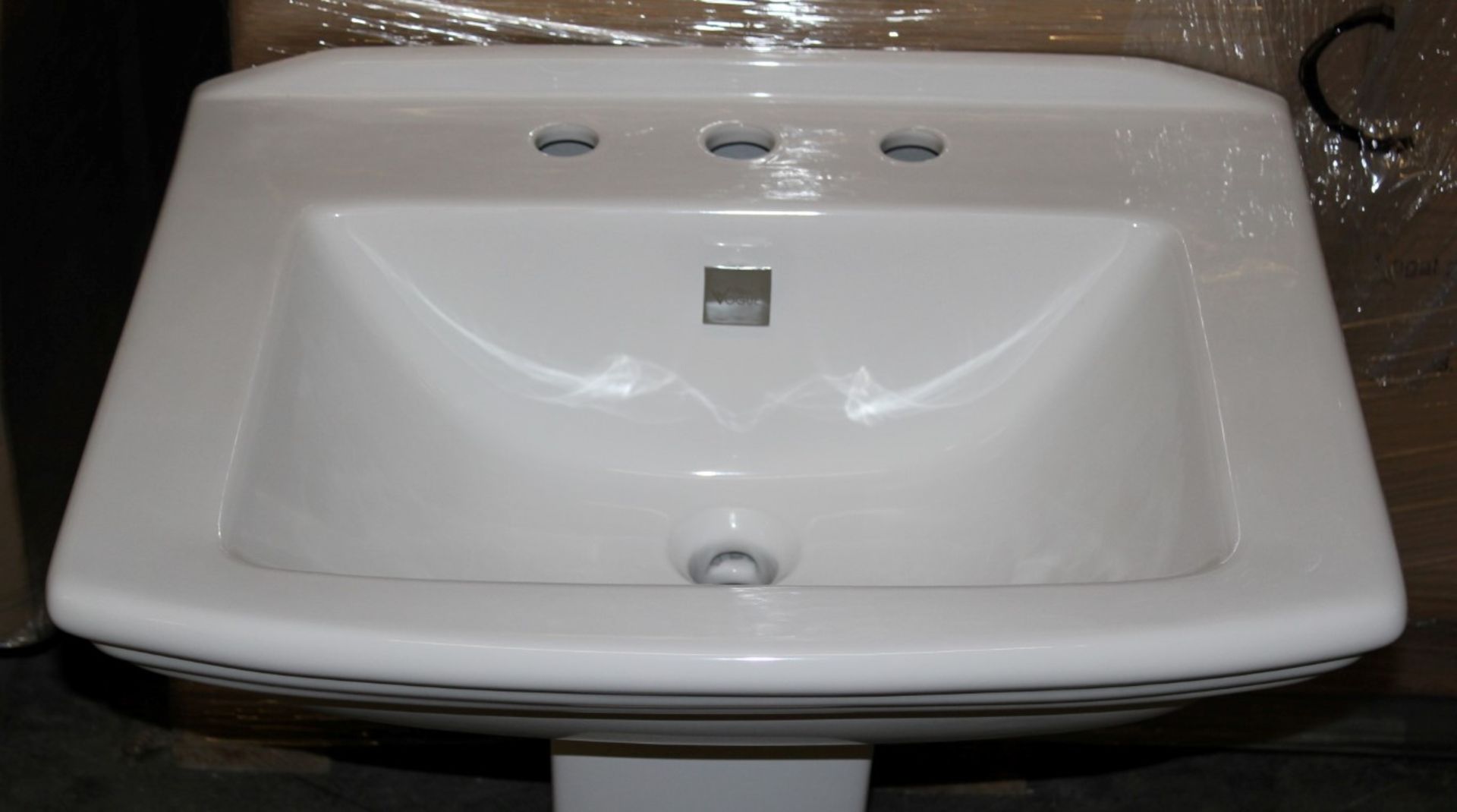 1 x Vogue Bathrooms REGAL Three Tap Hole SINK BASINS With Semi Pedestals - 600mm Width - Brand New - Image 2 of 3